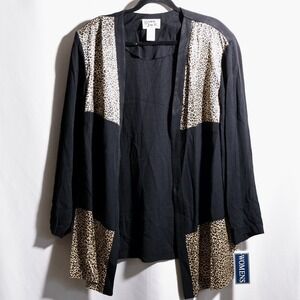 VTG NOS 80s Black‎ Leopard Print Patchwork Open Jacket 24 W Mob Wife Glamoratti